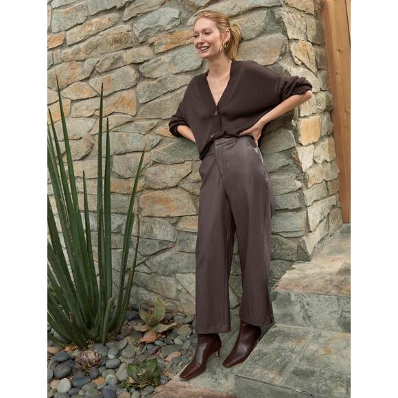 NWT Splendid Chocolate Brown Vegan Leather Wide Leg High Waist Pants Size 0 - Picture 1 of 7